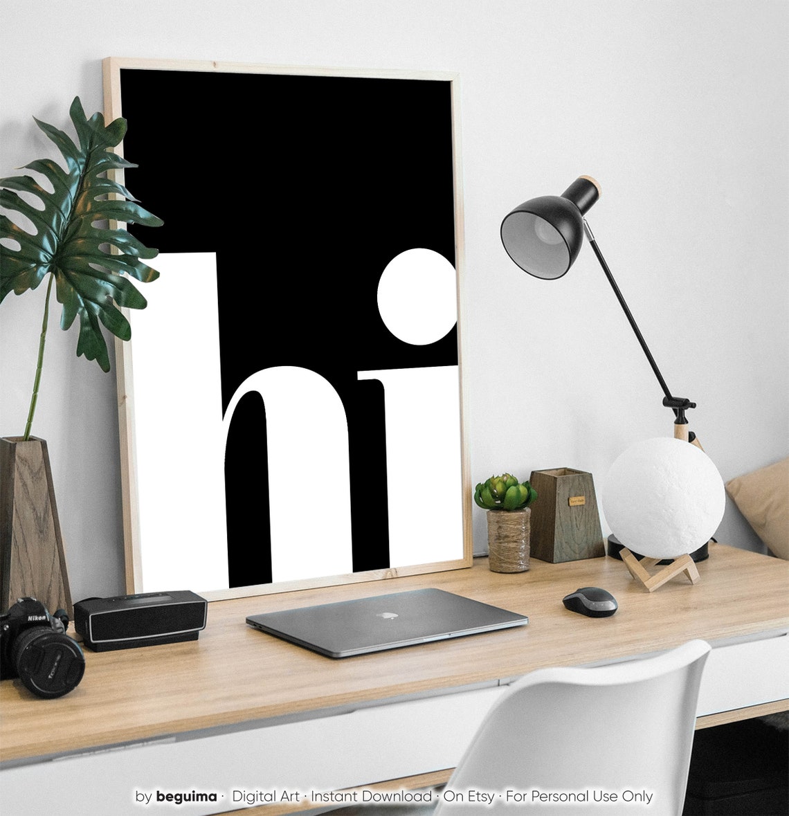 Hi Minimalist Black White Typography Modern Graphic Art Poster - Image 3