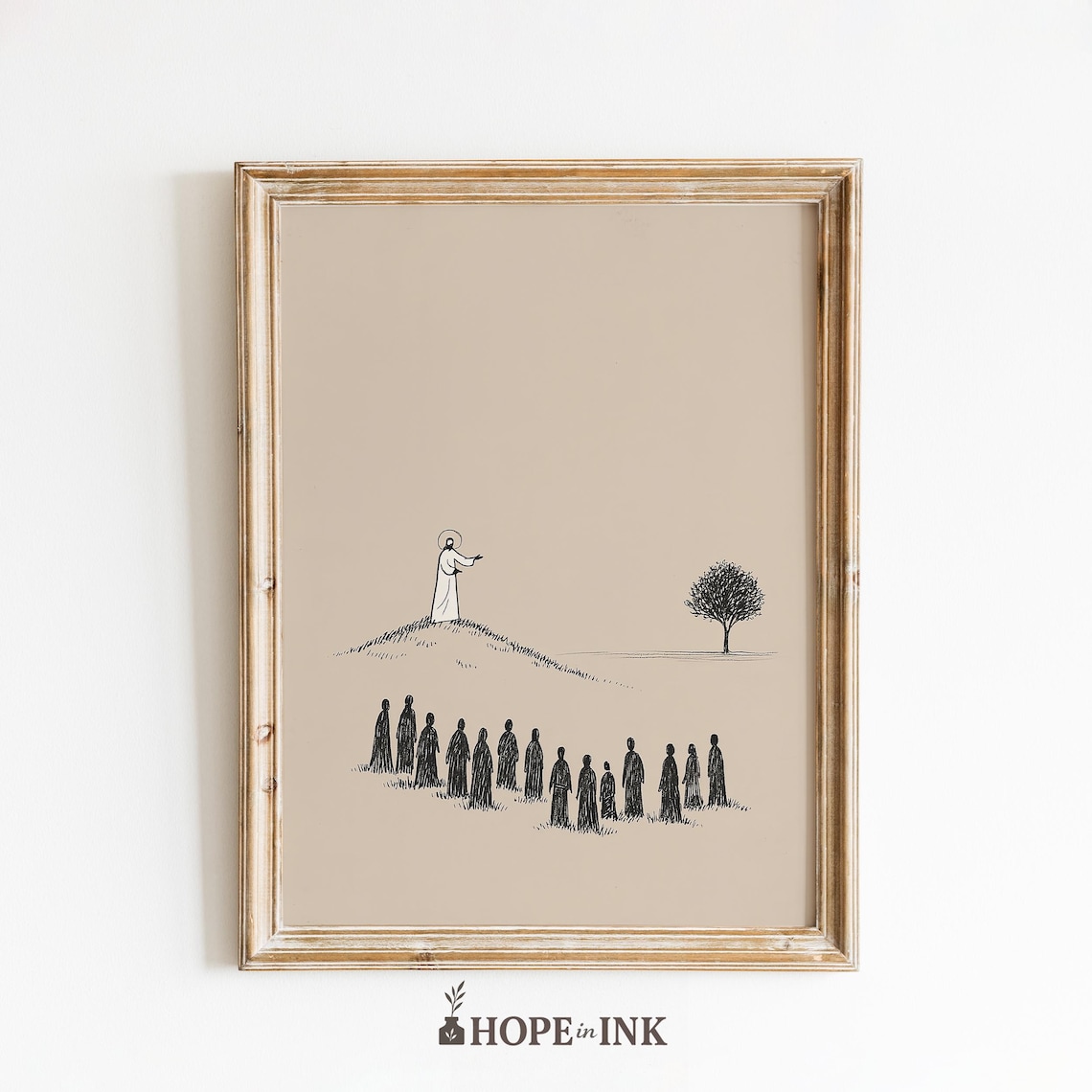 Sermon On The Mount Line Art Poster Minimalist Christian Jesus Hillside