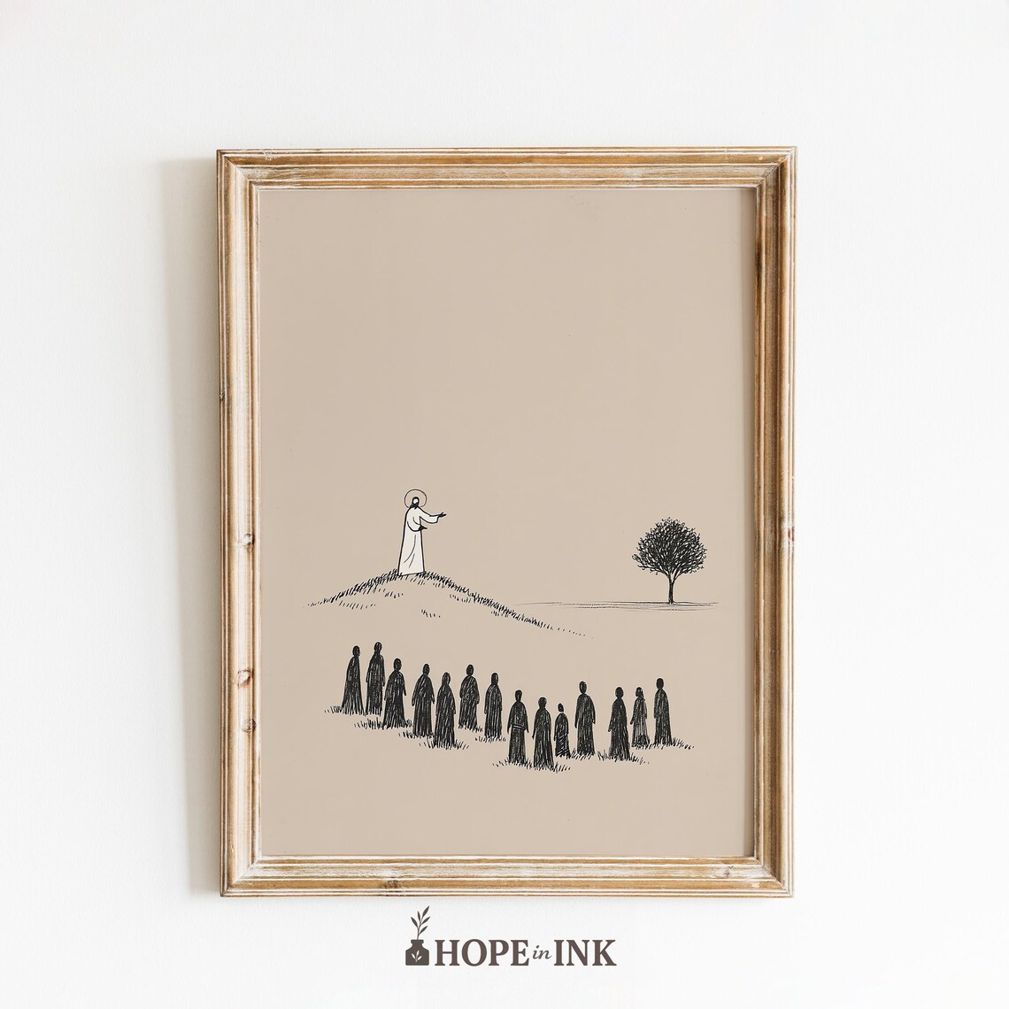Sermon On The Mount Poster Minimalist Christian Line Art Print Bible Verse Illustration Wall Decor
