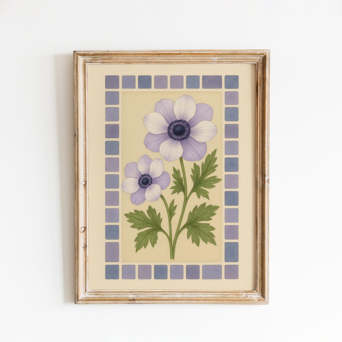 Purple Anemone Blooms Lavender Tile Border Botanical Art Poster