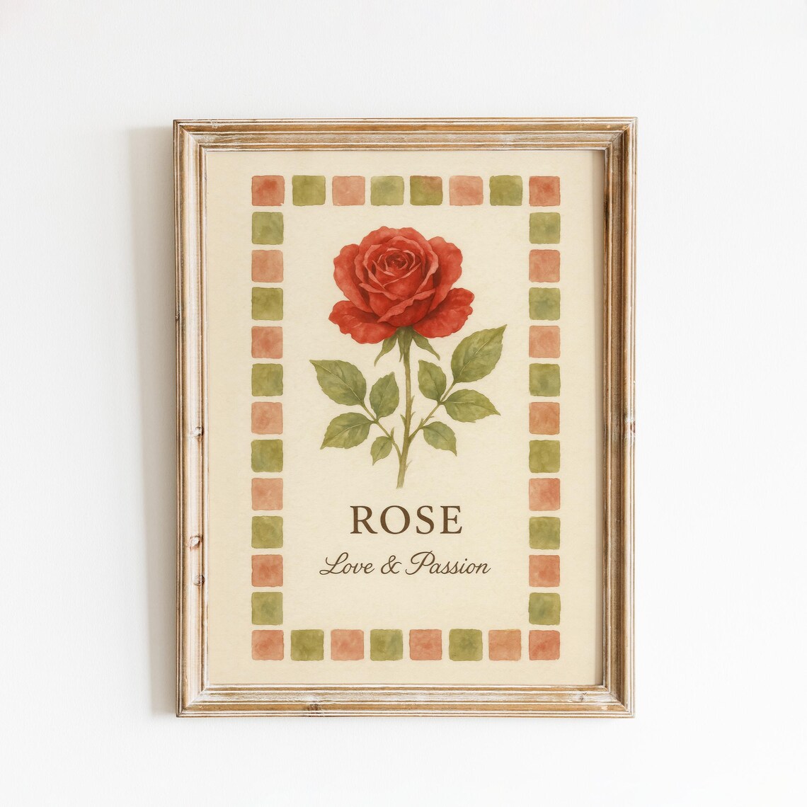 Red Rose Love And Passion Botanical Tile Border Floral Poster