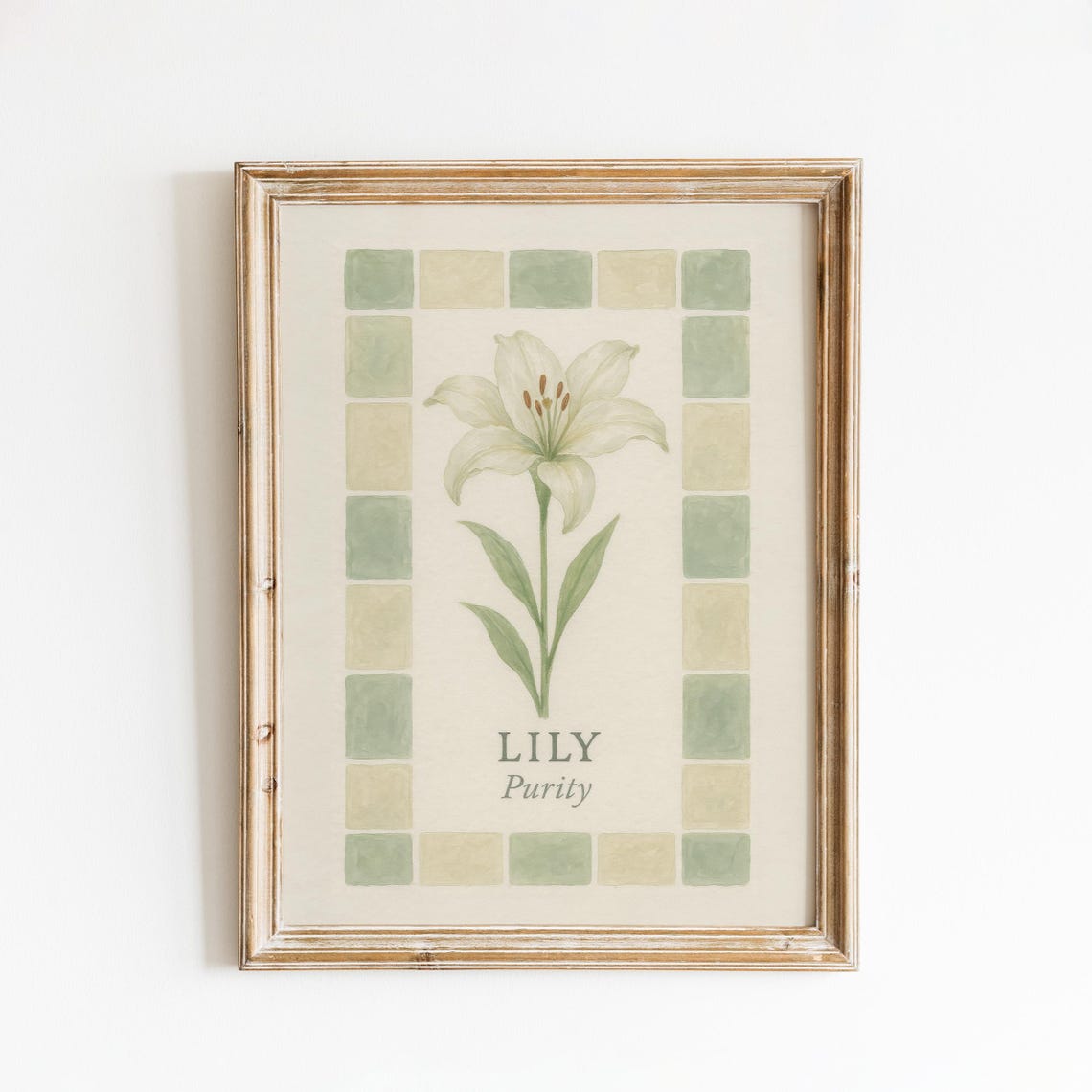 White Lily Purity Botanical Tile Border Floral Meaning Poster
