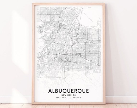 Albuquerque Map Print New Mexico Usa Art Poster City Street Road Modern Wall Office Decor