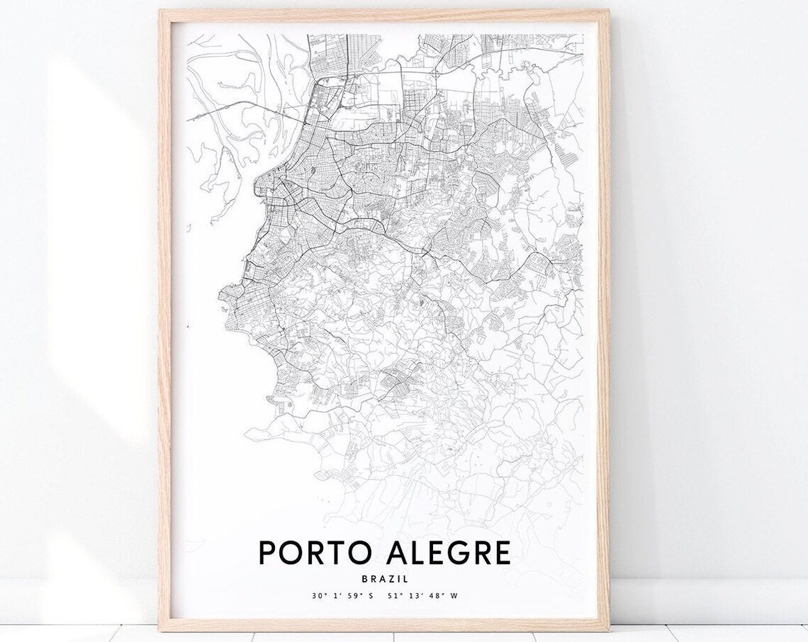 Porto Alegre Brazil City Map Black And White Minimalist Street Poster