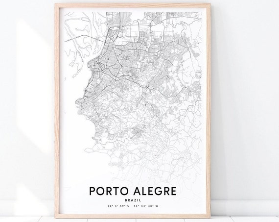 Porto Alegre Map Print Brazil Art Poster City Street Road Black White Modern Office Decor Wall