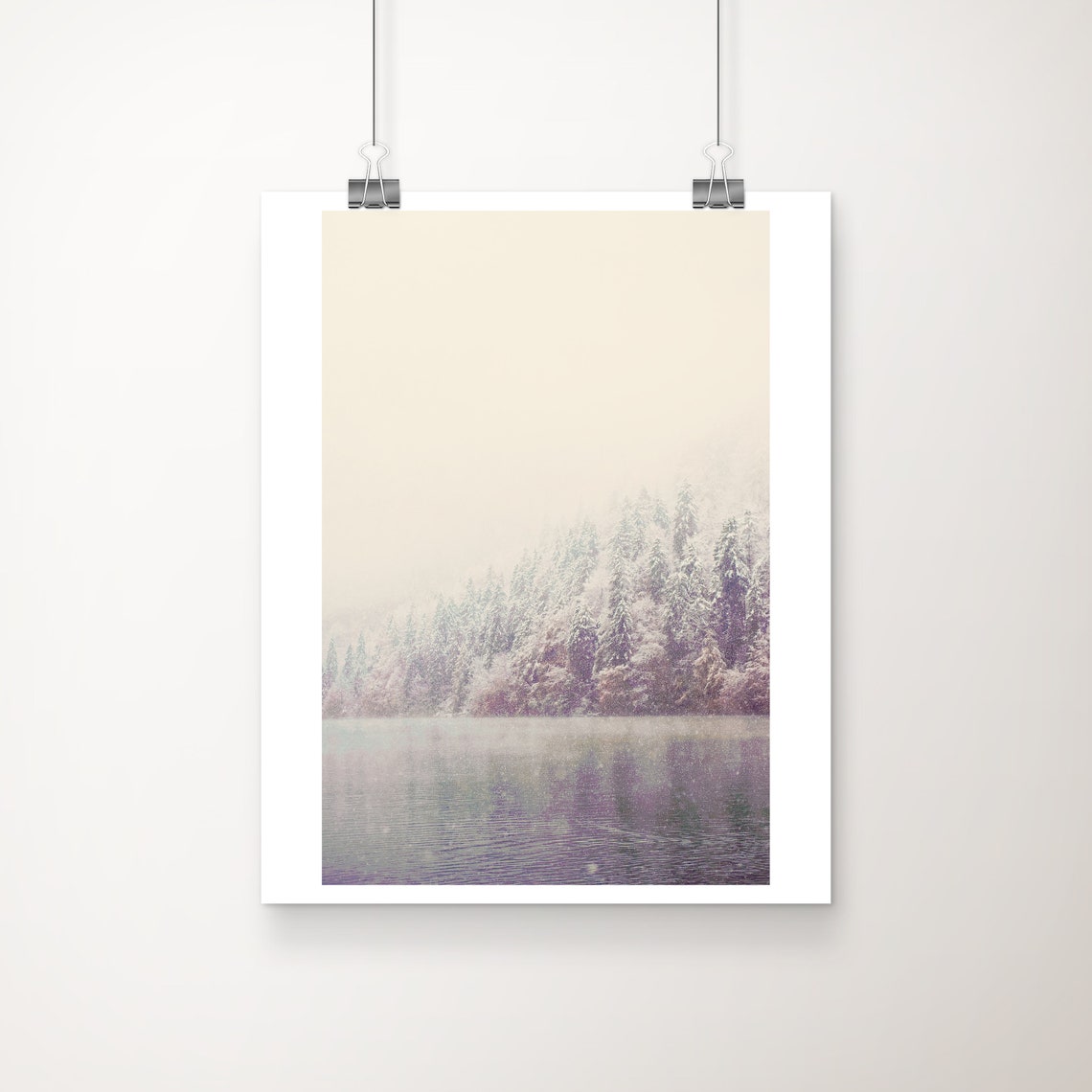 Lake Konigssee Winter Snowfall Over Snowy Forest Shoreline Poster