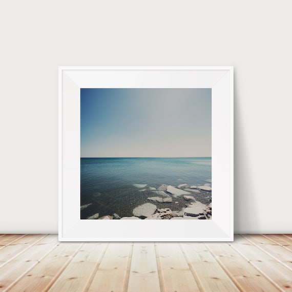 Lake Michigan Rocky Shore Calm Blue Water Lakeside Photo Print