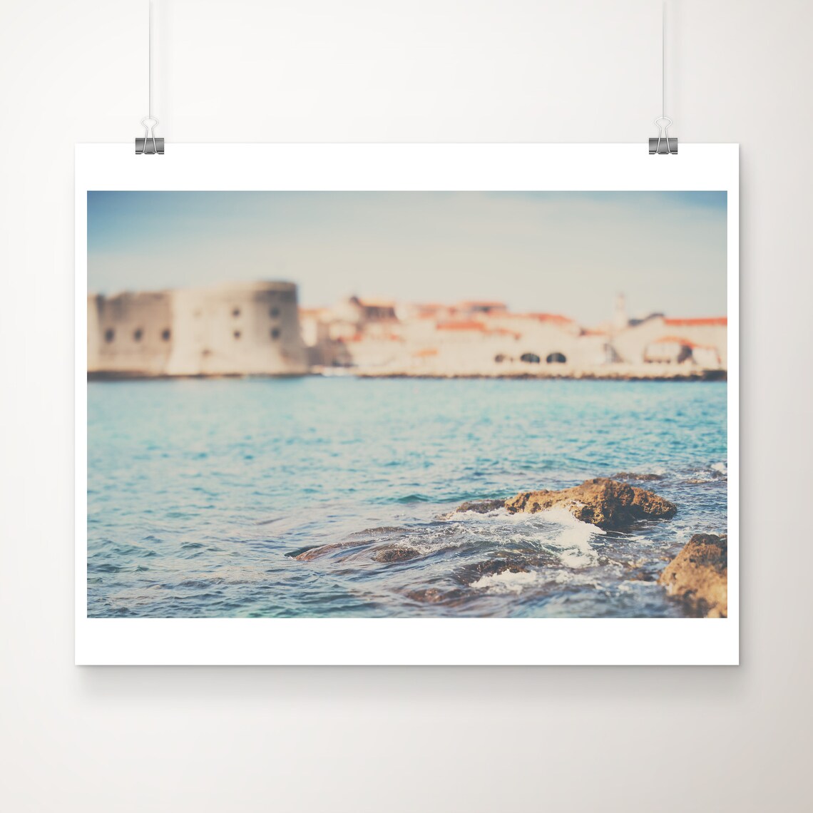 Ancient Walled Coastal Town Stone Fortress Seen from Sea Poster