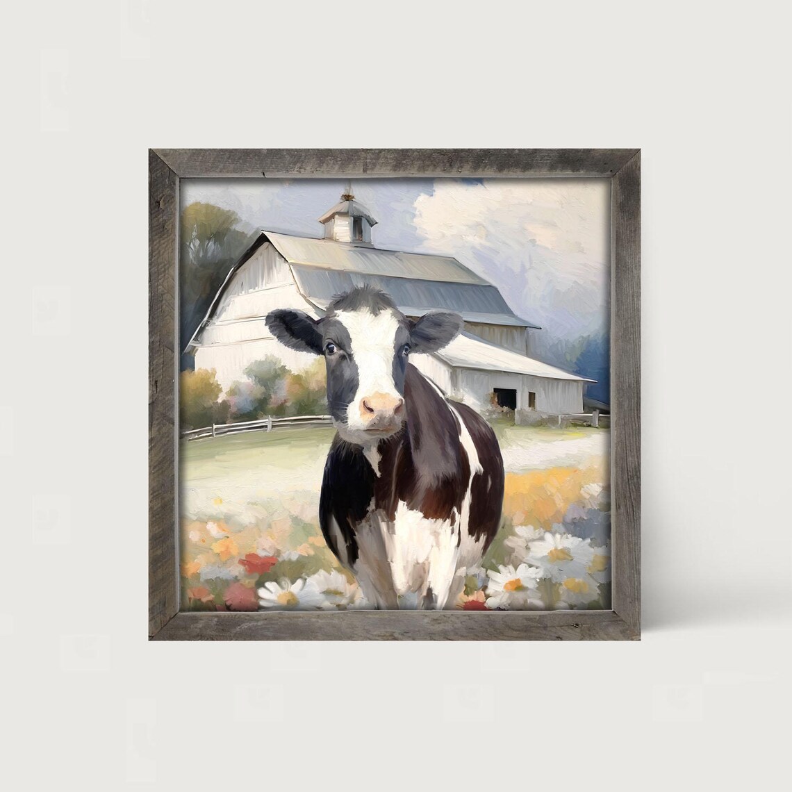 Holstein Cow Wildflower Field White Barn Farmhouse Framed Art Poster - Image 4