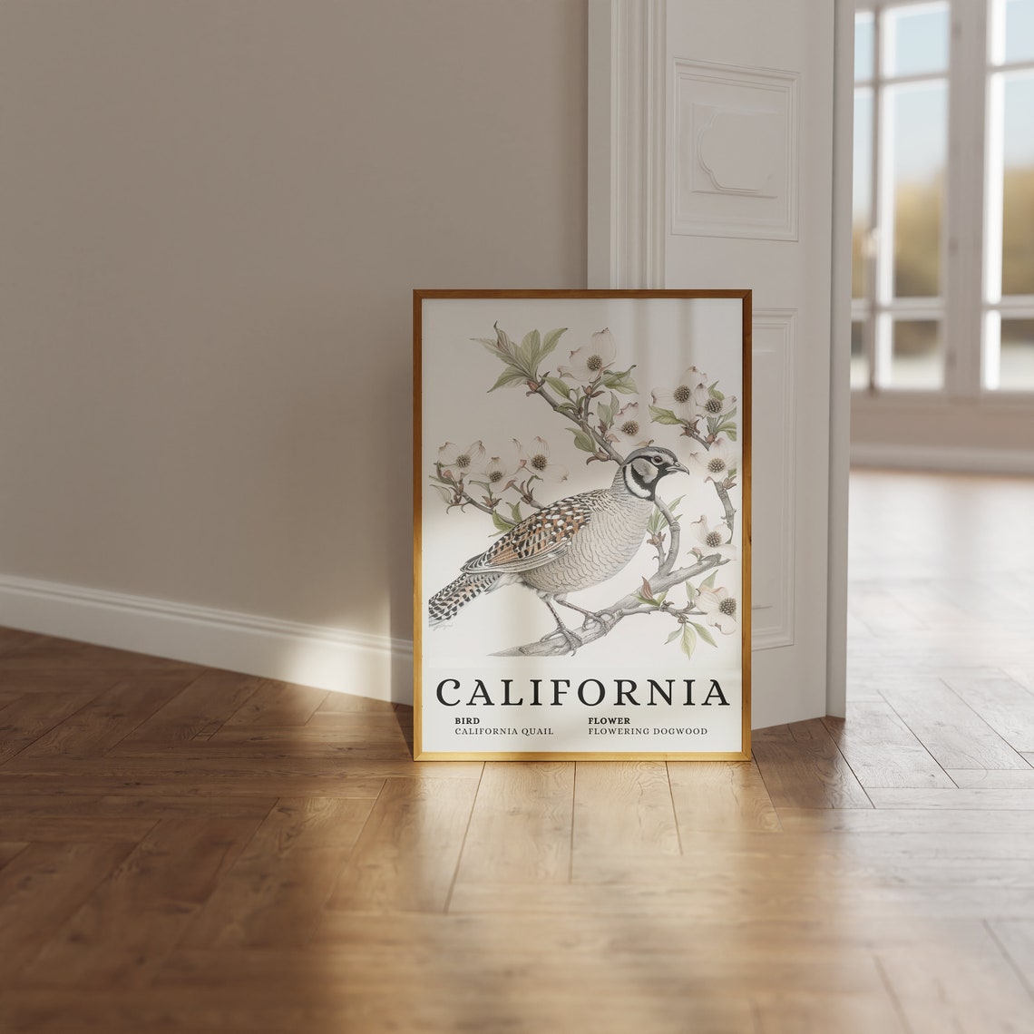 California Quail State Bird And Flowering Dogwood Art Print Quail State Bird Print Flowering Dogwood Dogwood Flower California Wall Art - Image 3