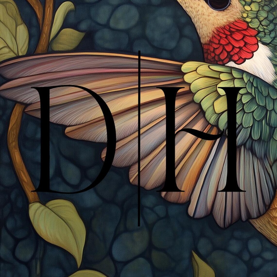 Ruby Throated Hummingbird Pink Camellia Dark Teal Mosaic Art Poster - Image 3