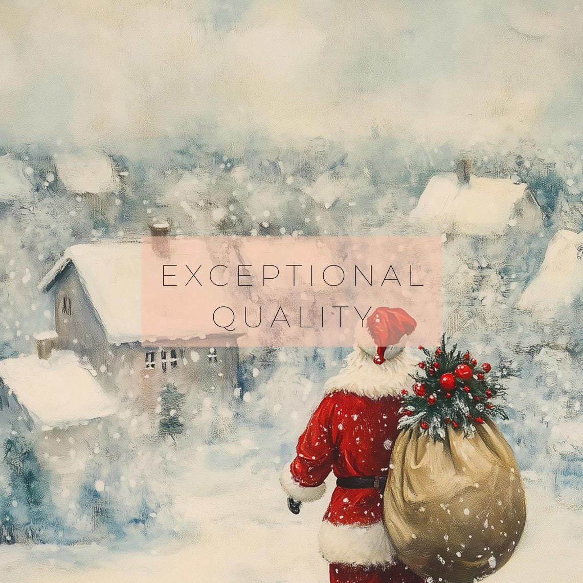 Santa Claus With Gift Bag Walking To Snowy Village Christmas Art Print - Image 3