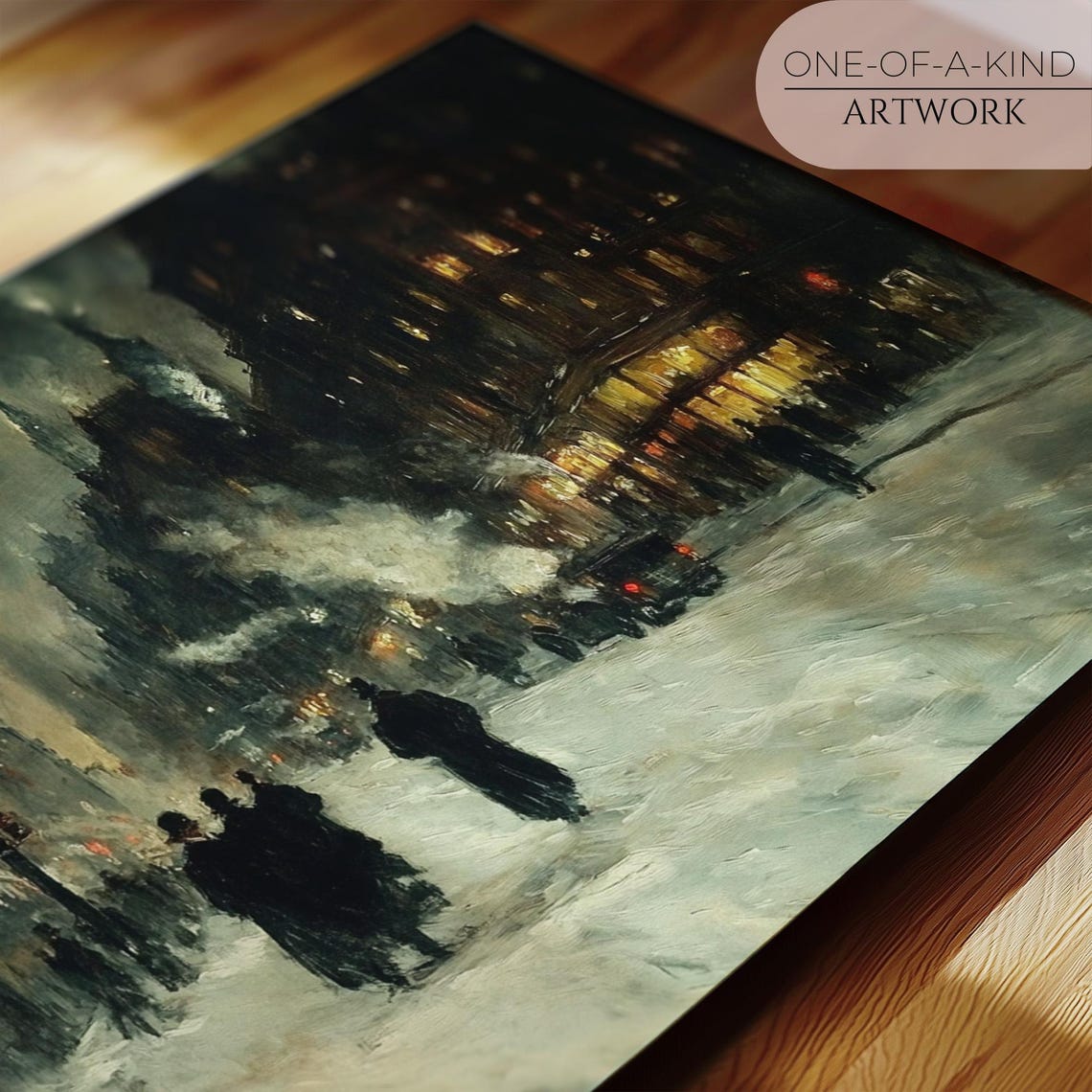 Vintage New York City Winter Art Print Nyc Wall Art Antique Moody Oil Painting Of Ny Cityscape Artwork - Image 2