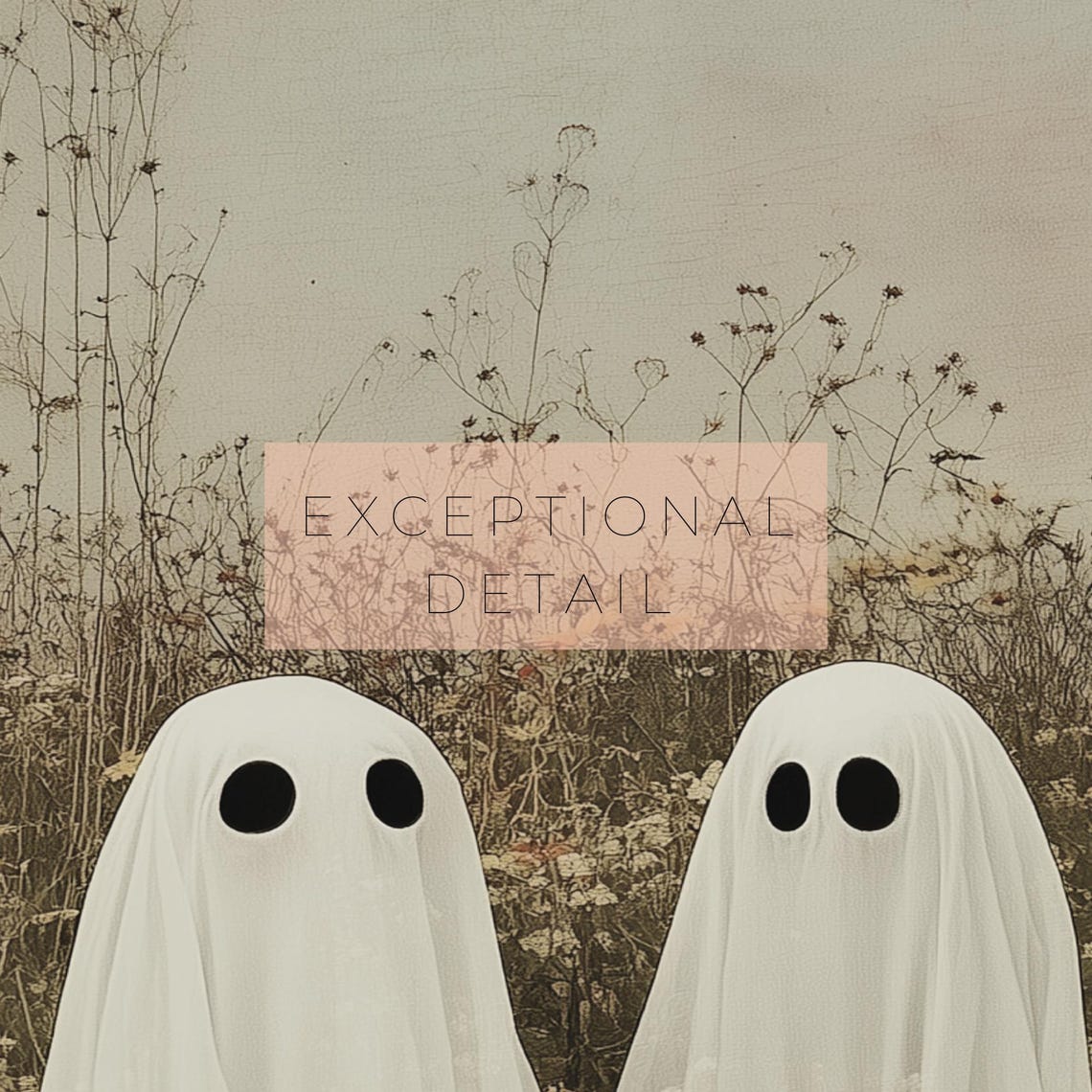 Two Ghosts In Wildflower Meadow Vintage Moody Halloween Autumn Poster - Image 2