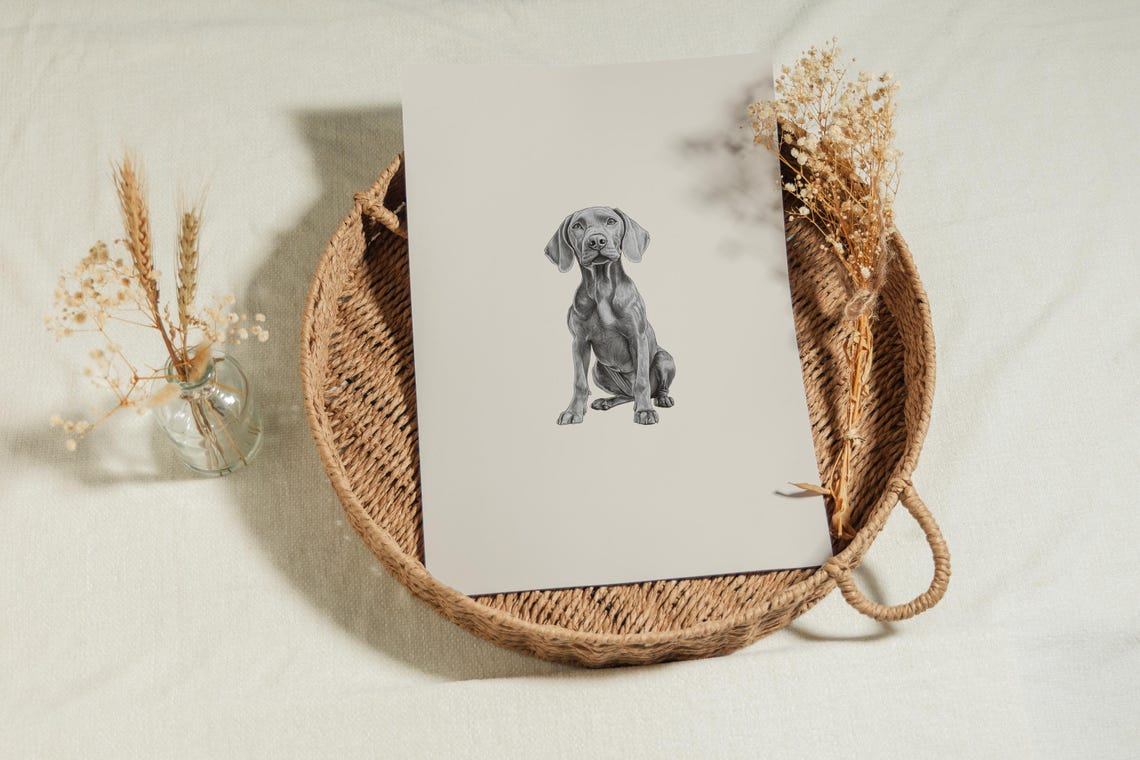 Weimaraner Sitting Portrait Minimalist Beige Neutral Grey Dog Poster - Image 2