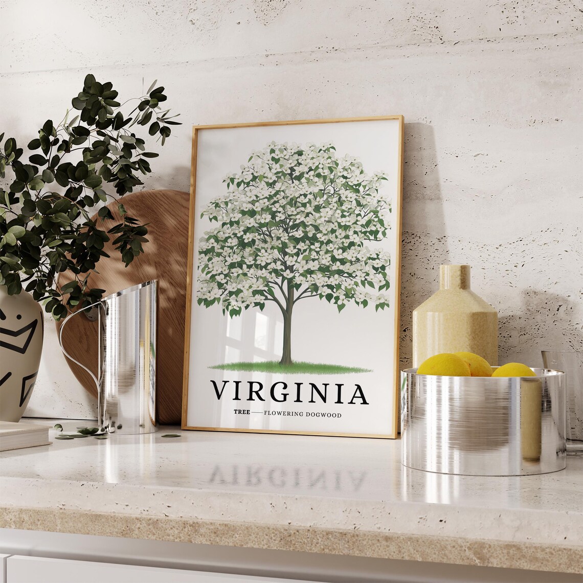 Virginia Flowering Dogwood Blossom Botanical Southern State Poster - Image 3