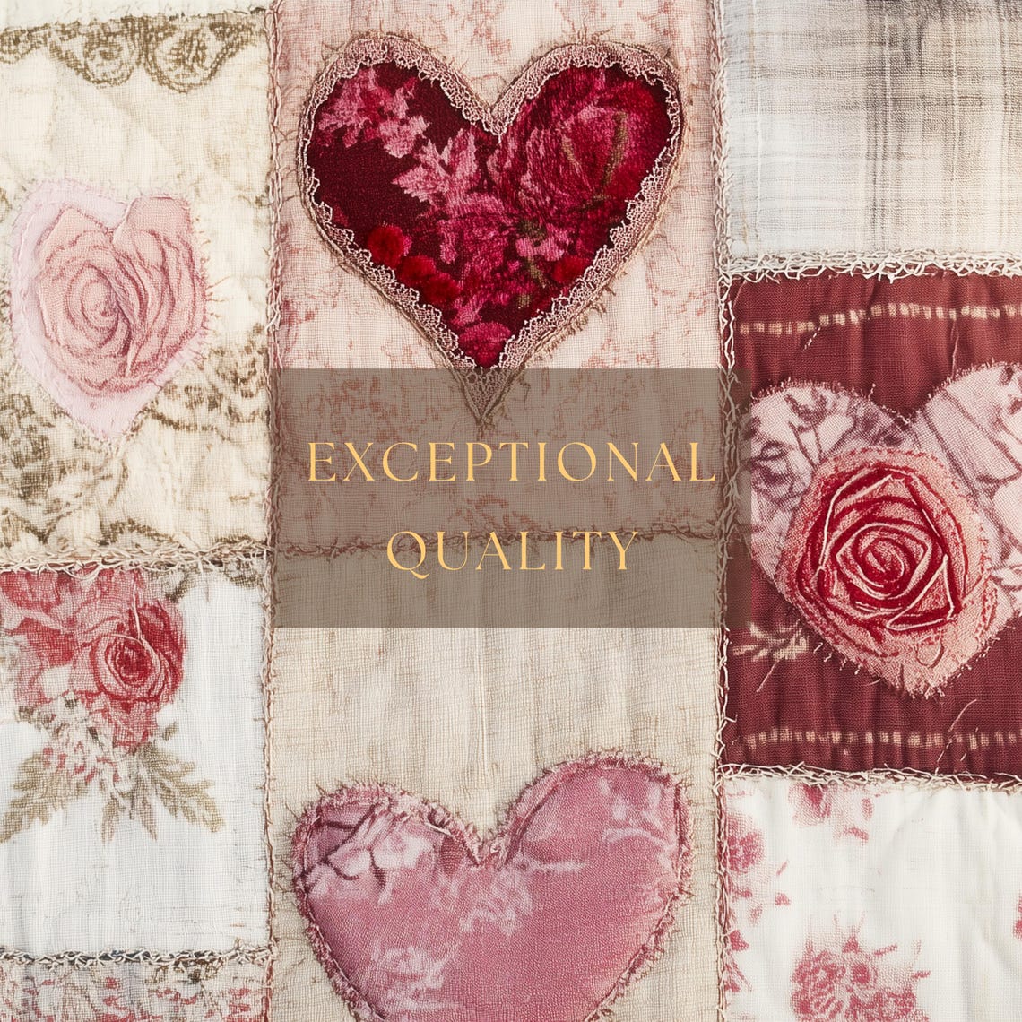 Vintage Patchwork Quilt Hearts Roses Valentine Farmhouse Art Poster - Image 3