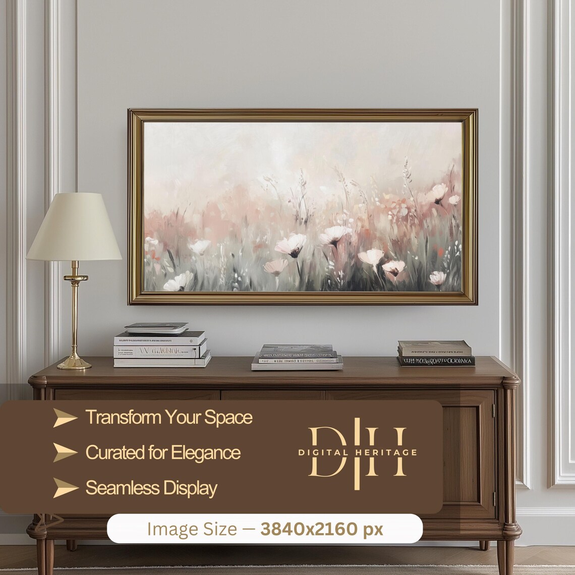 Blush Pink Wildflower Meadow Soft Pastel Spring Landscape Art Poster - Image 3