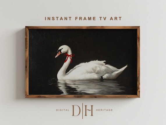 Frame Tv Art Swan Christmas Tv Frame Art Holiday Moody Winter Xmas Frame Tv Holiday Painting Christmas Decor