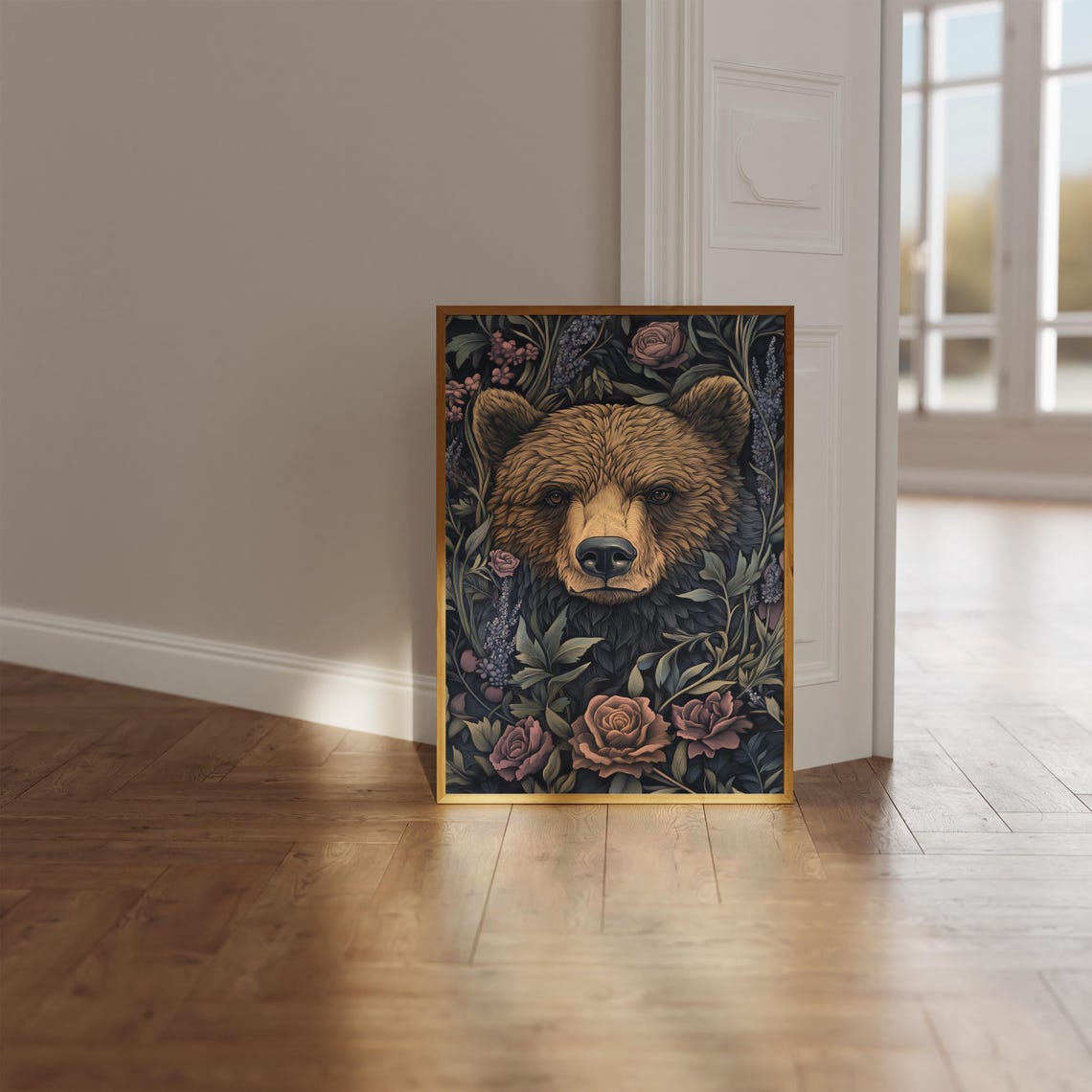 Bear Floral William Morris Inspired Moody Rose Forest Poster - Image 2