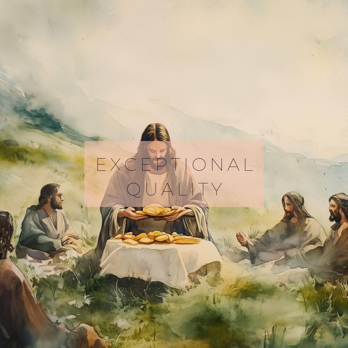 Jesus Feeding The Five Thousand Loaves Vintage Christian Bible Art Print - Image 3