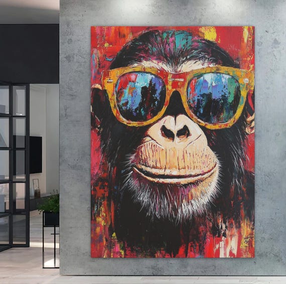 Cool Monkey Wall Art Funky Chimpanzee Canvas Modern Animal Decor Vibrant Print Bold Chimp Painting Pop