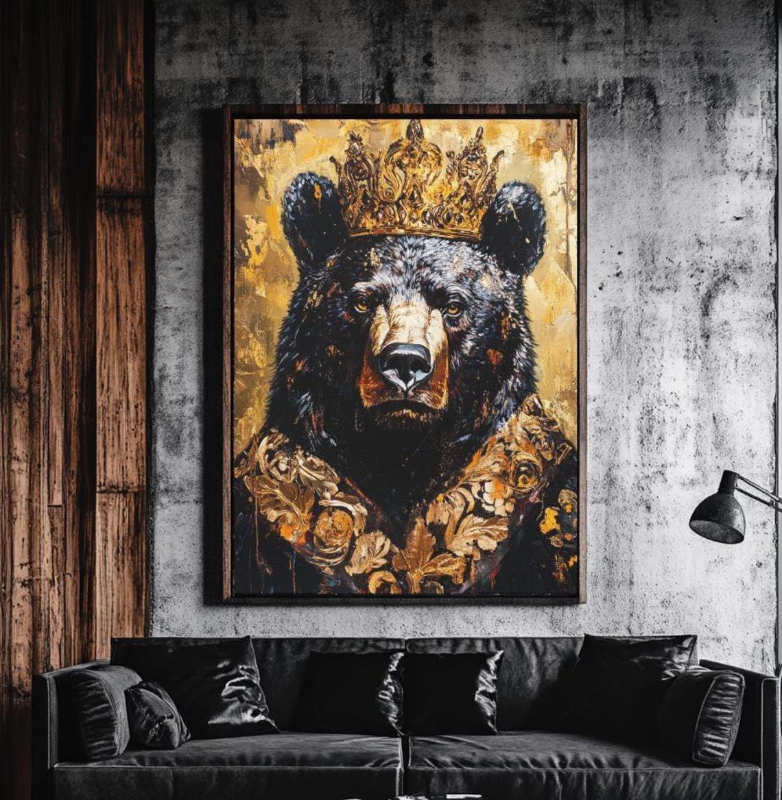 Royal Crowned Bear Black Gold Regal Wild King Animal Wall Art