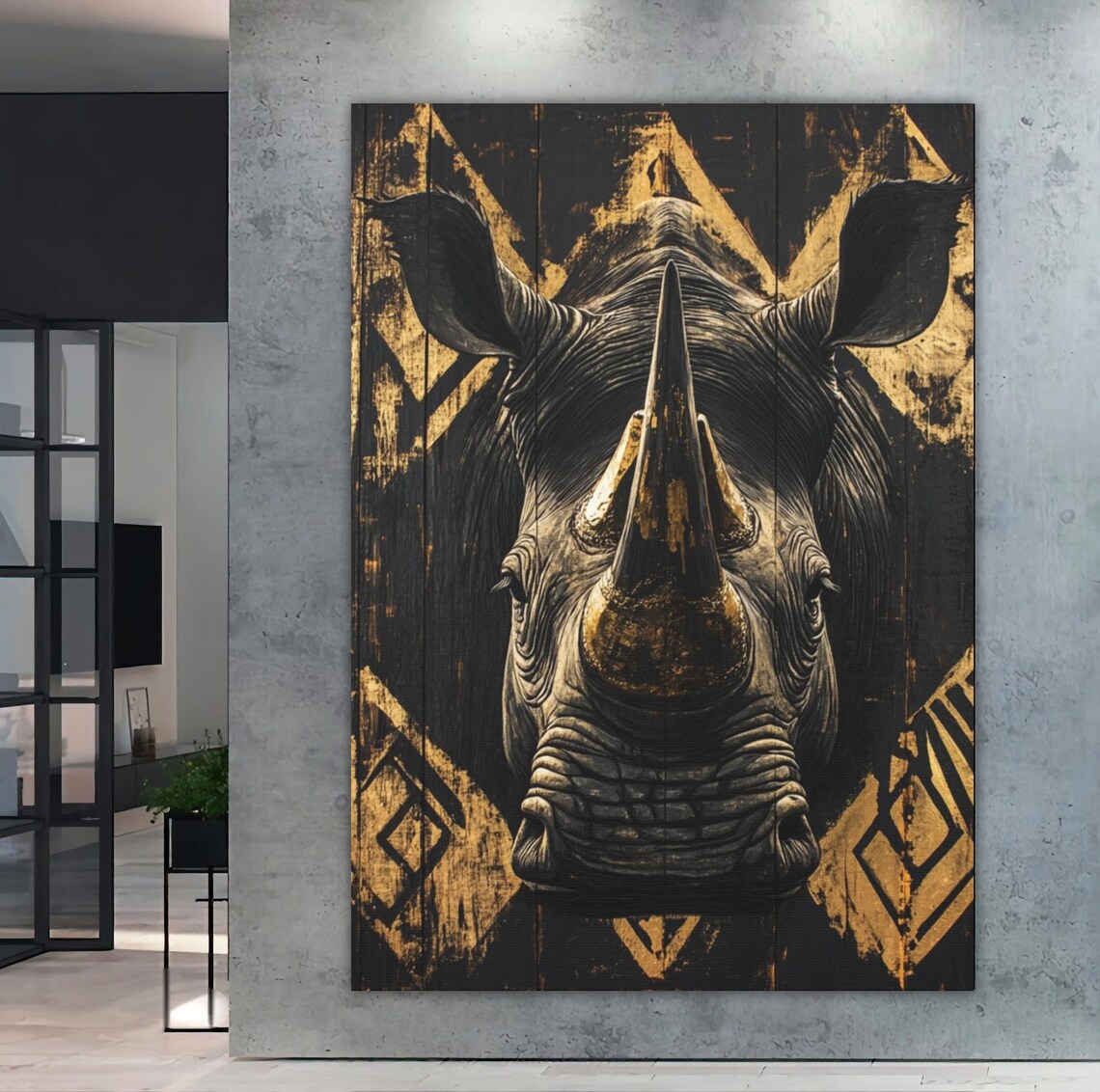 Gold And Black Rhino Portrait Bold Safari Wildlife Animal Art Poster