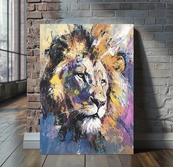 Abstract Lion Canvas Colorful Animal Wall Decor Safari Painting Modern Wildlife Jungle King Poster Art