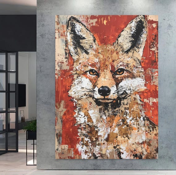 Abstract Fox Canvas Art Rustic Wildlife Painting For Nursery