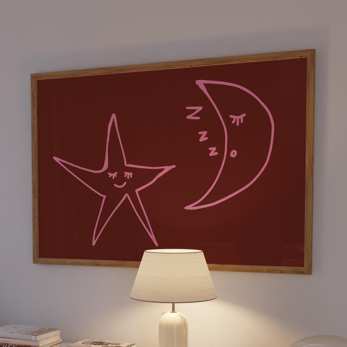Star And Moon Print Trendy Bedroom Wall Art Digital Download Horizontal