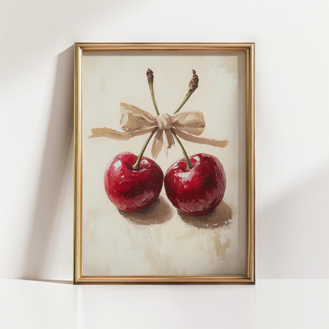 Red Cherries Tied With Bow Coquette Fruit Oil Painting Poster - Image 3