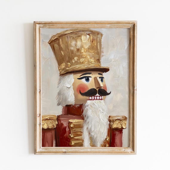 Nutcracker Print Rustic Christmas Vintage Holiday Art Moody Christmas Prints Winter Wall Art