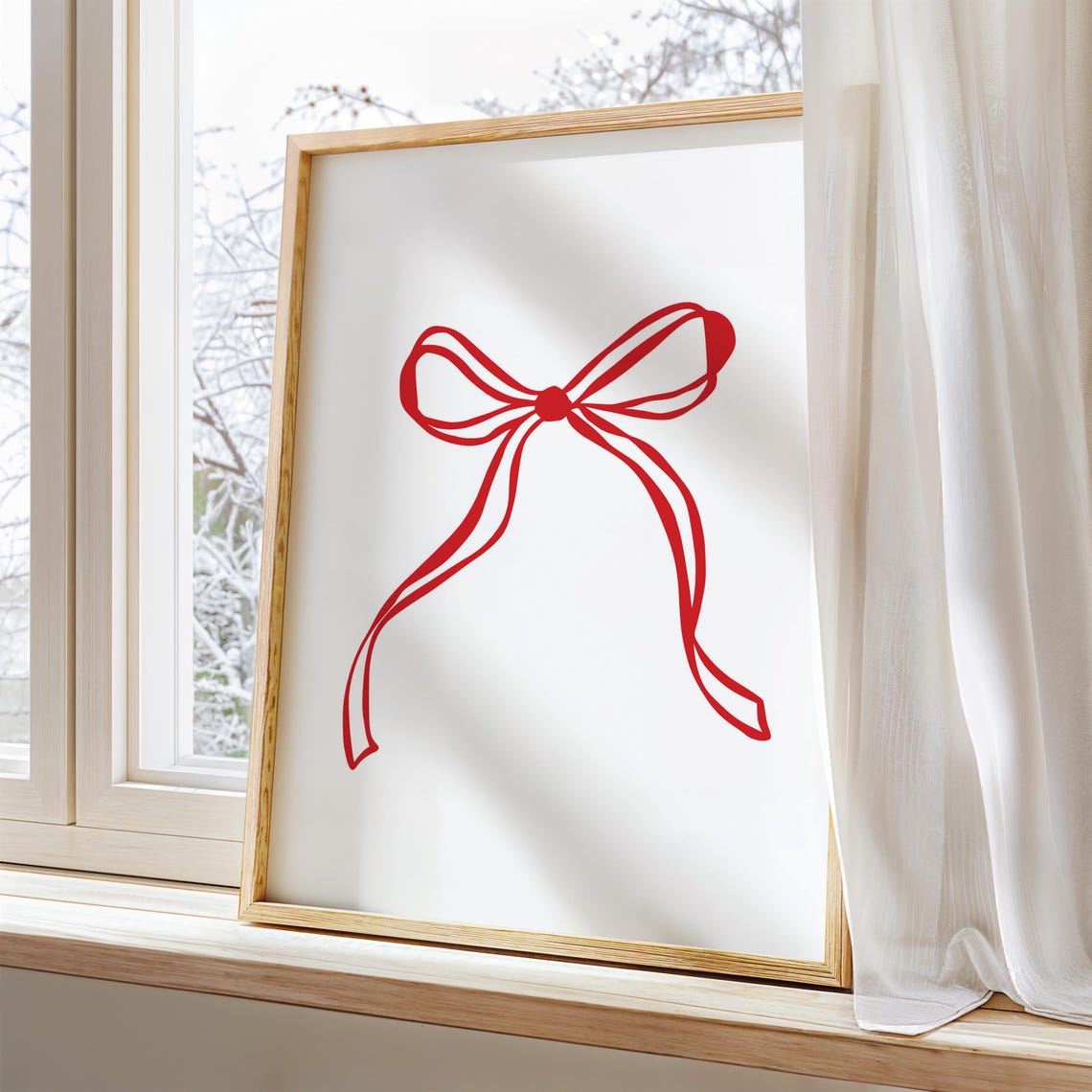 Red Ribbon Bow Hand Drawn Line Art Coquette Minimalist Style Poster - Image 4