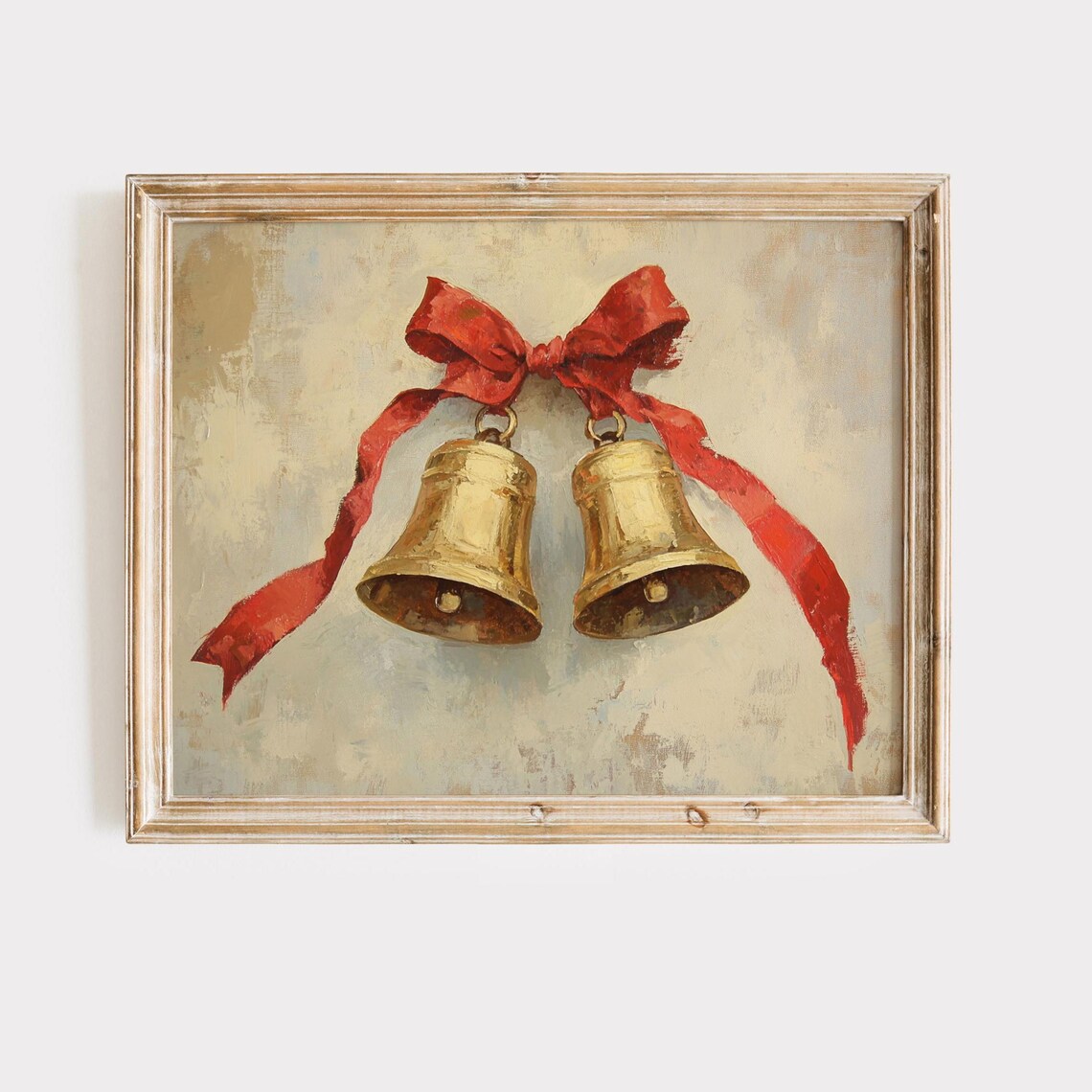 Gold Jingle Bells with Red Ribbon Bow Vintage Christmas Poster