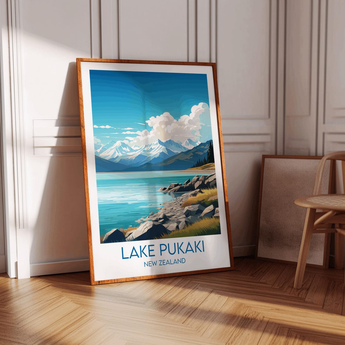 Lake Pukaki New Zealand Rocky Shore Alpine Snowcap View Poster - Image 3