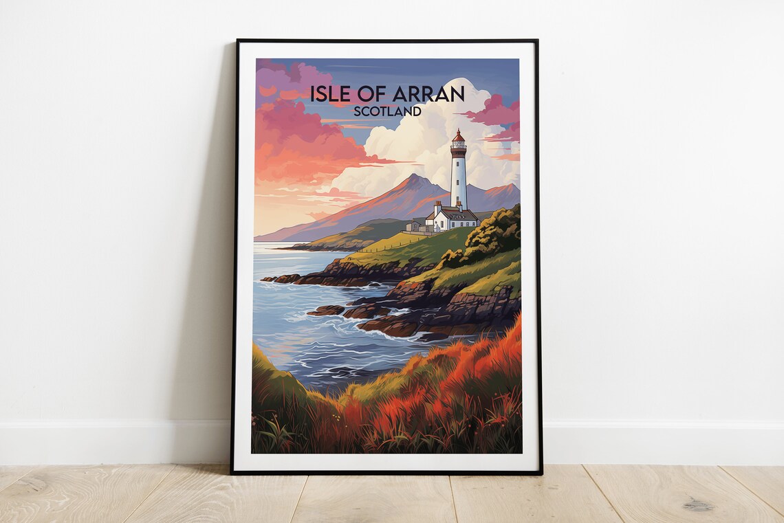 Isle Of Arran Scotland Lighthouse Sunset Coast Travel Poster