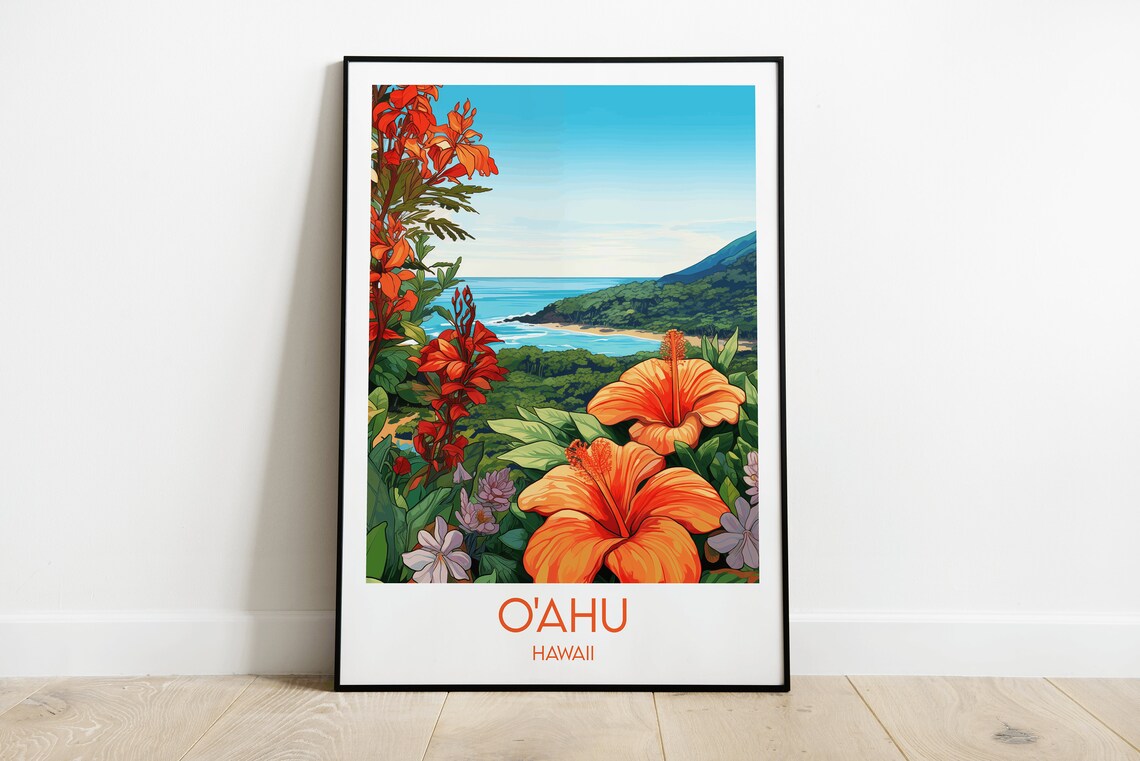 Oahu Travel Print, Hawaii Poster, Custom Personalised