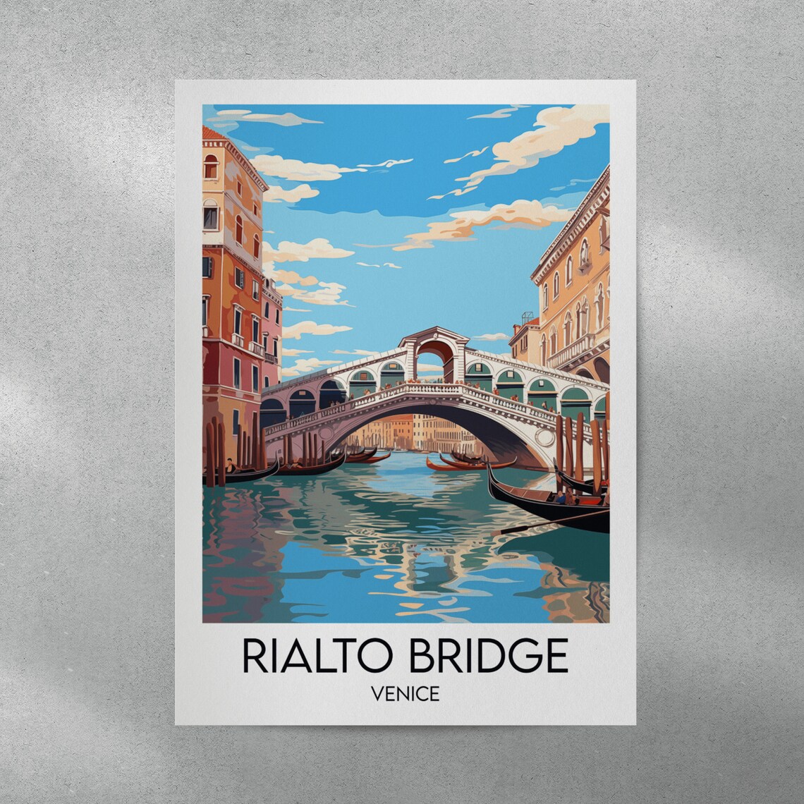 Rialto Bridge Venice Gondolas Grand Canal Vintage Travel Poster - Image 3