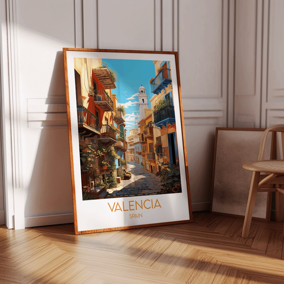Valencia Spain Old Town Street Church Tower Sunny Travel Poster - Image 3