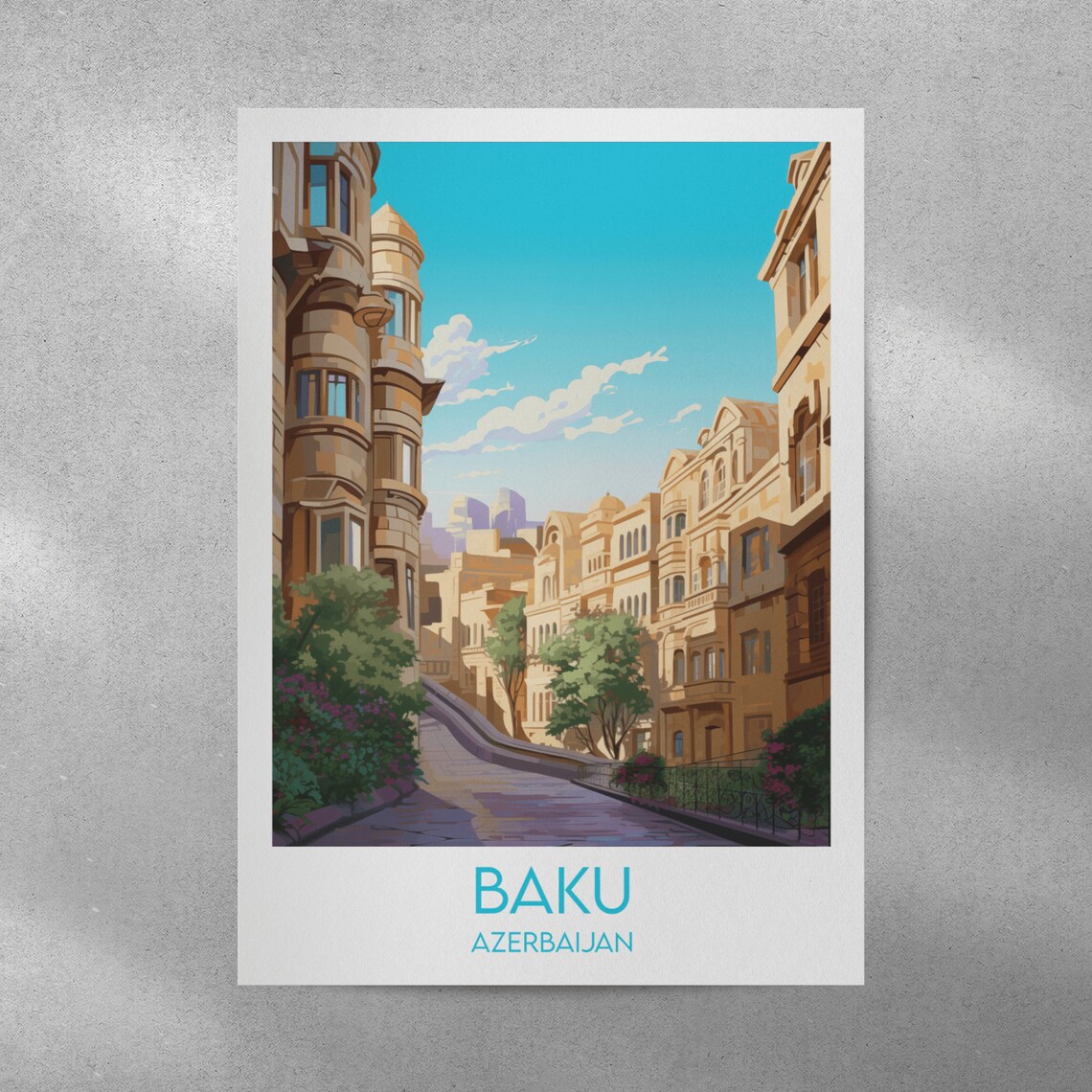 Baku Azerbaijan Historic Street Old Town Cityscape Travel Poster - Image 2