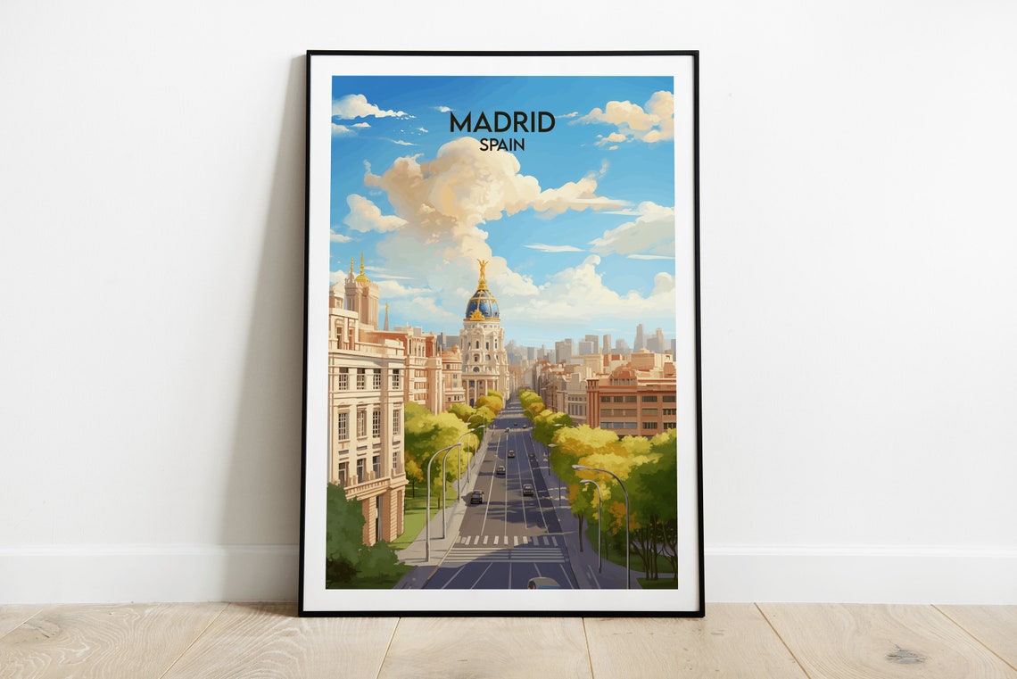 Madrid Spain Grand Historic Tree Lined Boulevard Travel Poster