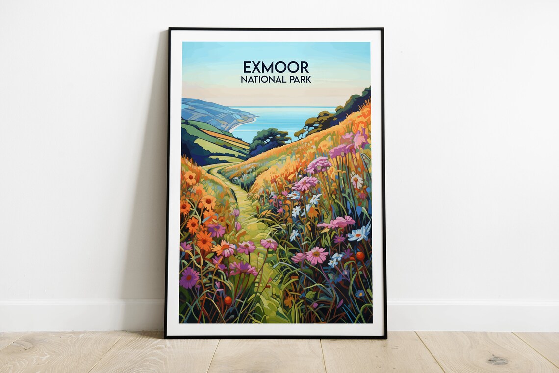 Exmoor National Park Wildflower Coastal Path Sea View Travel Poster