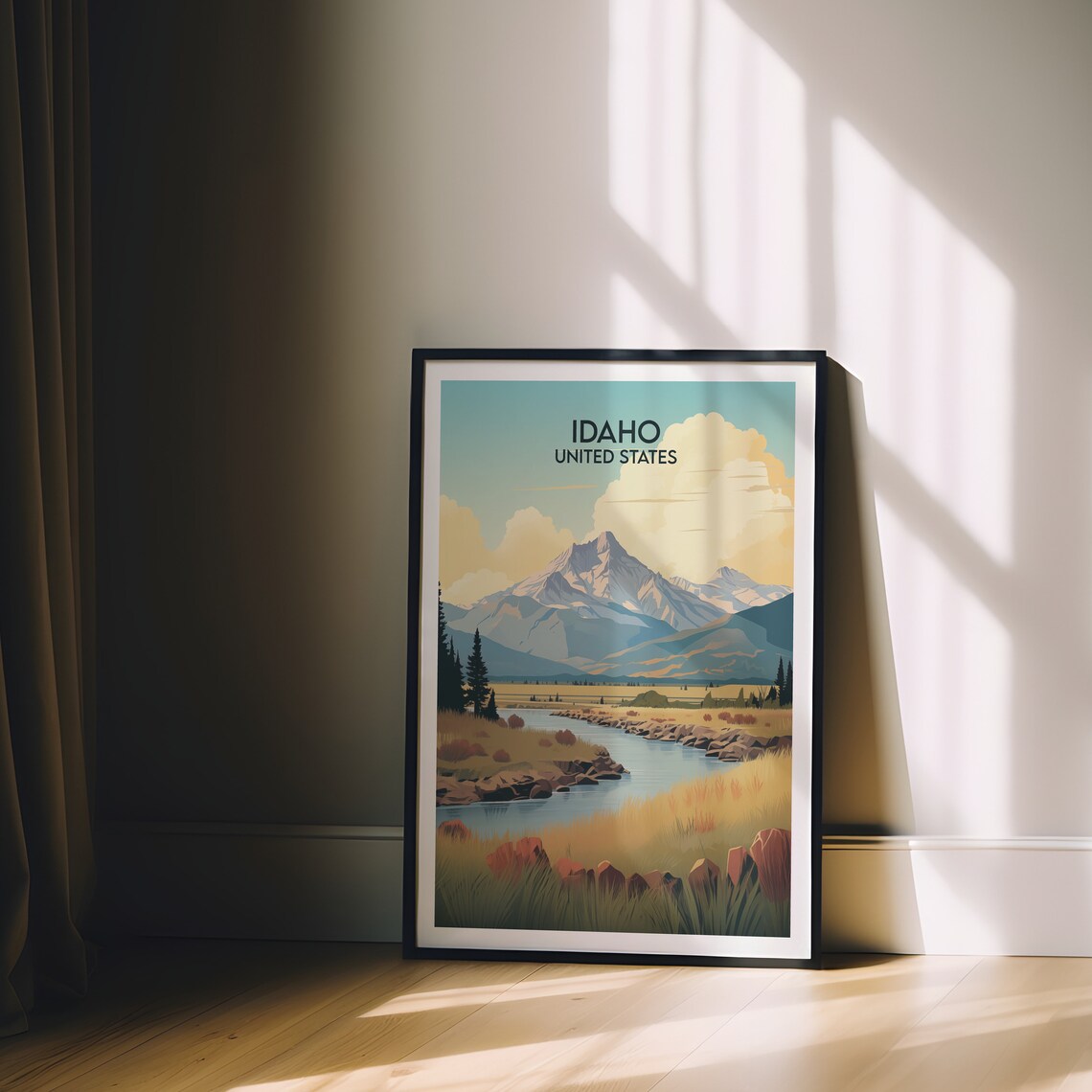 Idaho Mountain River Golden Meadow Vintage American Travel Poster - Image 2
