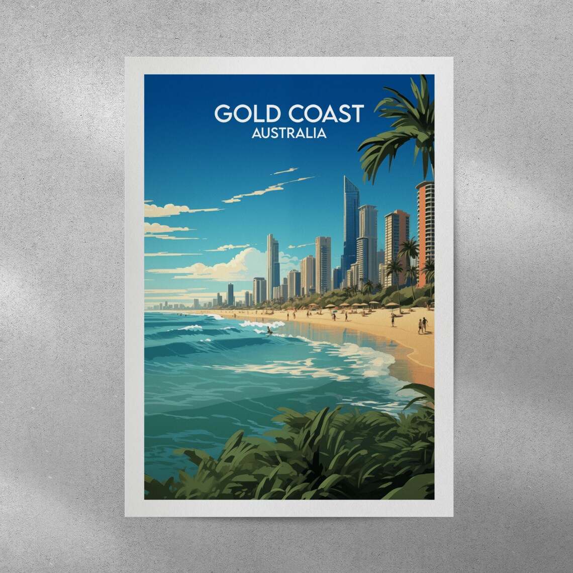 Gold Coast Australia Vintage Retro Beach Skyline Travel Poster - Image 4
