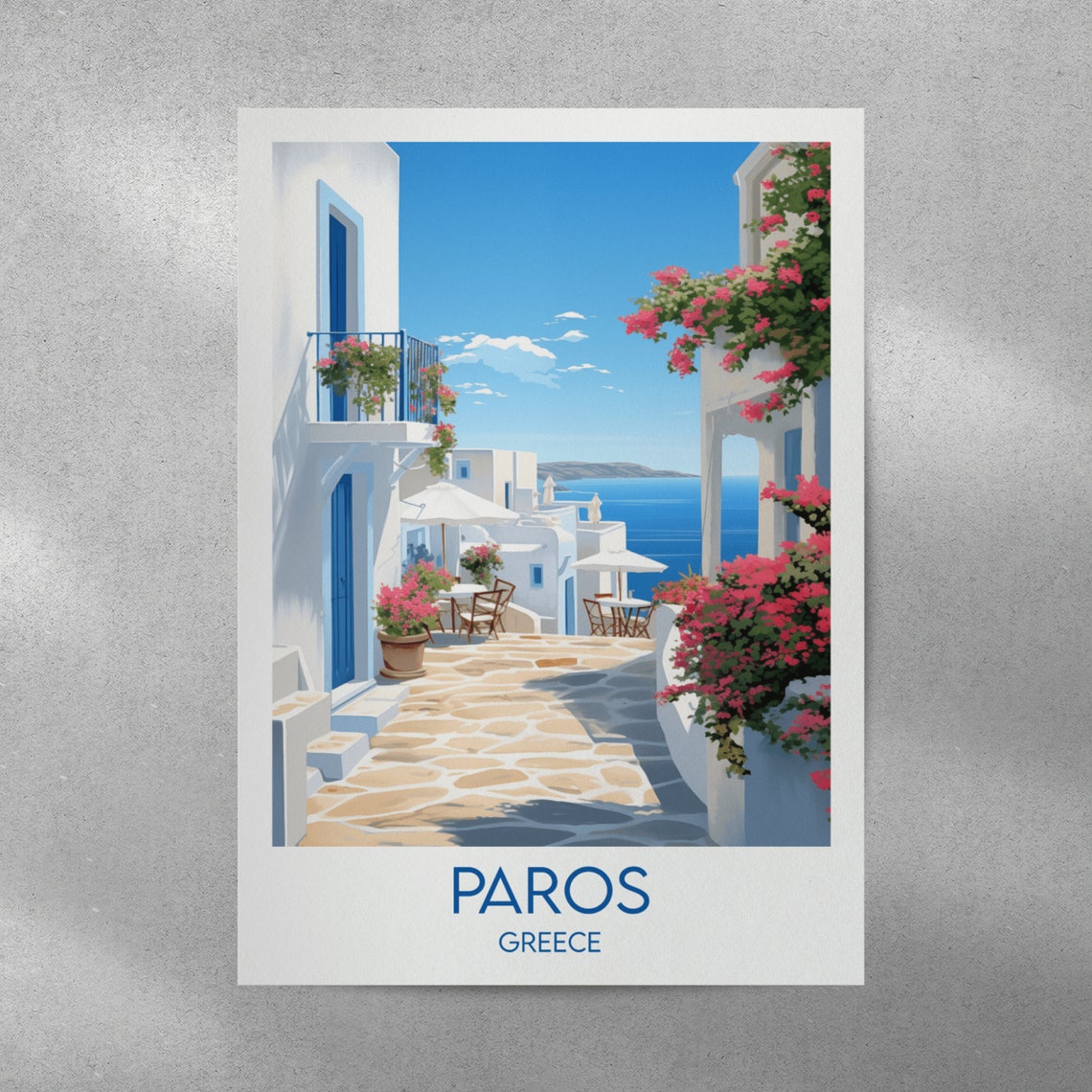 Paros Greece Whitewashed Alley Aegean Sea View Travel Poster - Image 2