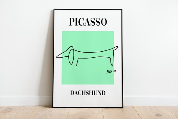Picasso Dog Dachshund Green Exhibition Print Line Art Deco Poster A3 A4 A5 Vintage Minimalist Drawing Gift Home Decor Giclee