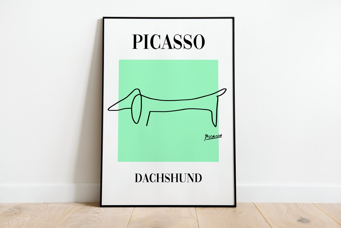 Picasso Dachshund Line Art Green Exhibition Style Dog Art Print