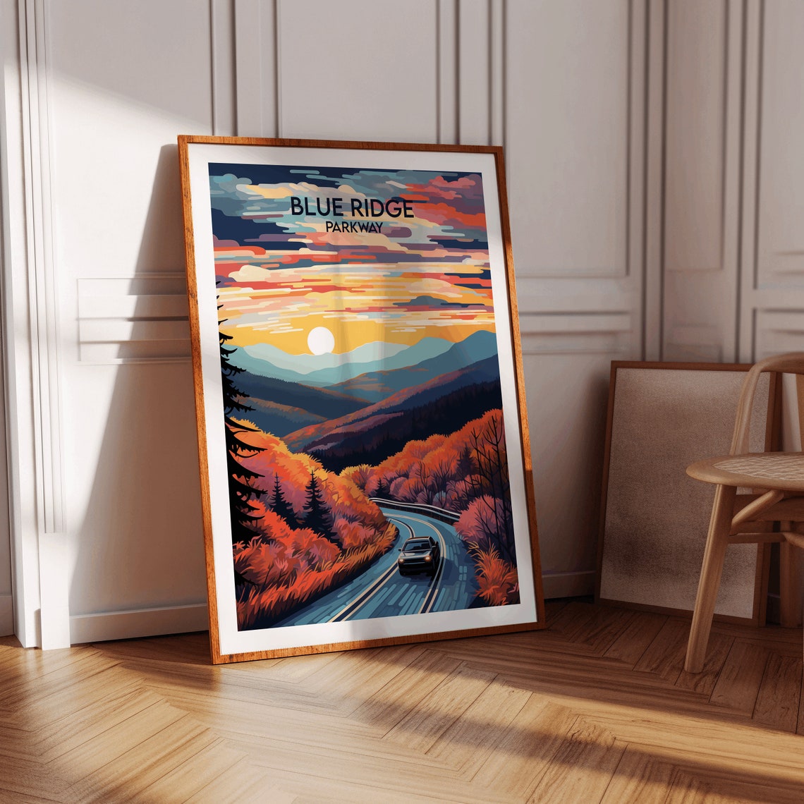 Blue Ridge Parkway Autumn Drive at Sunset Retro Travel Poster - Image 2