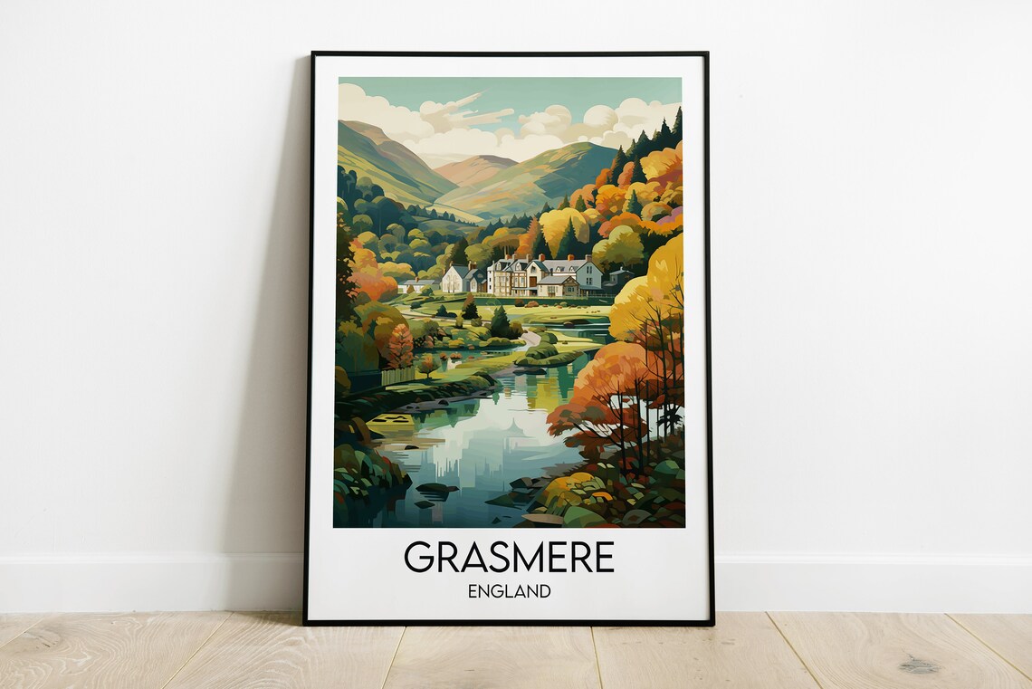 Grasmere England Lakeside Autumn Village Scenic Travel Poster